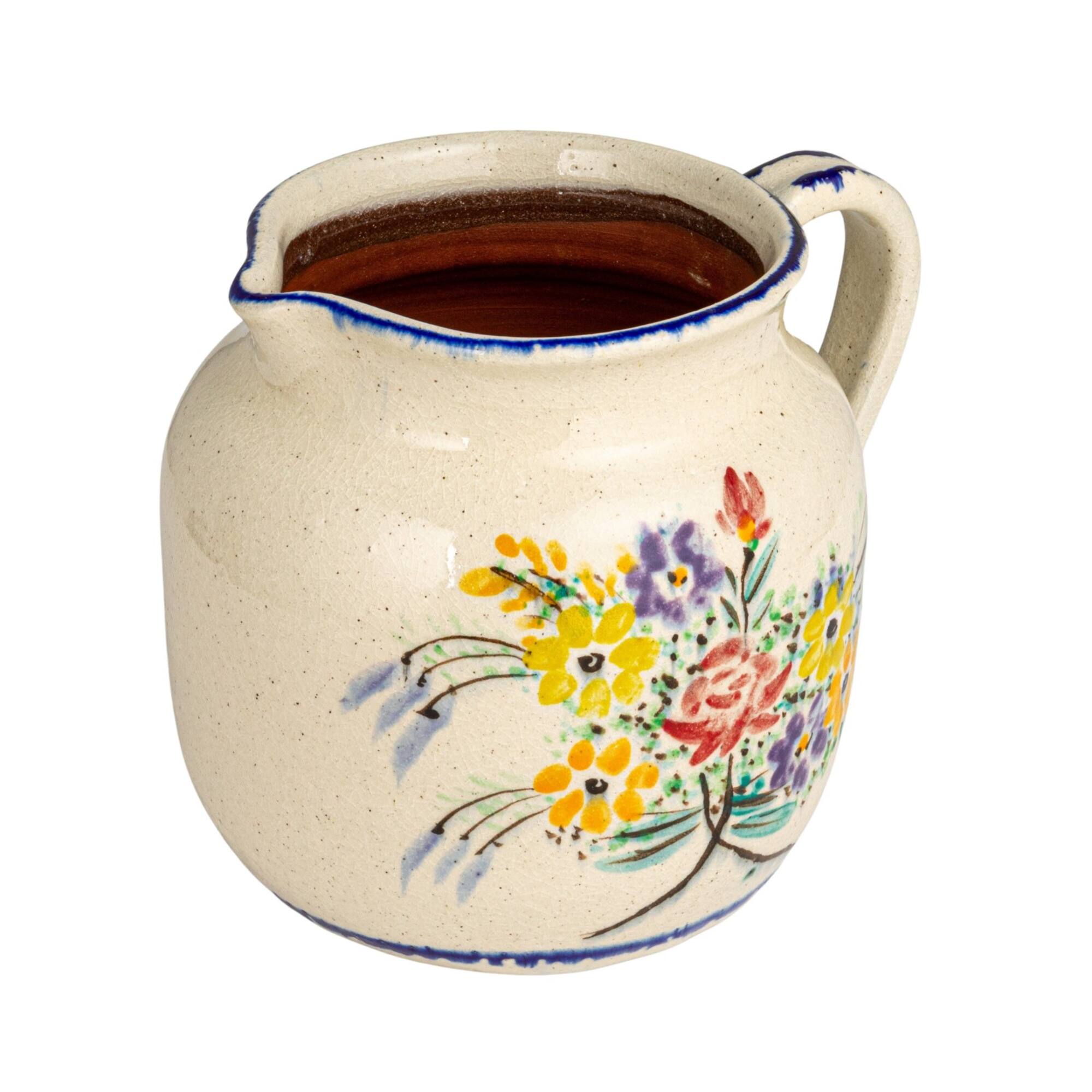 Hello Honey® 10.75" Multicolor Floral Terra Cotta Crackle Glaze Pitcher